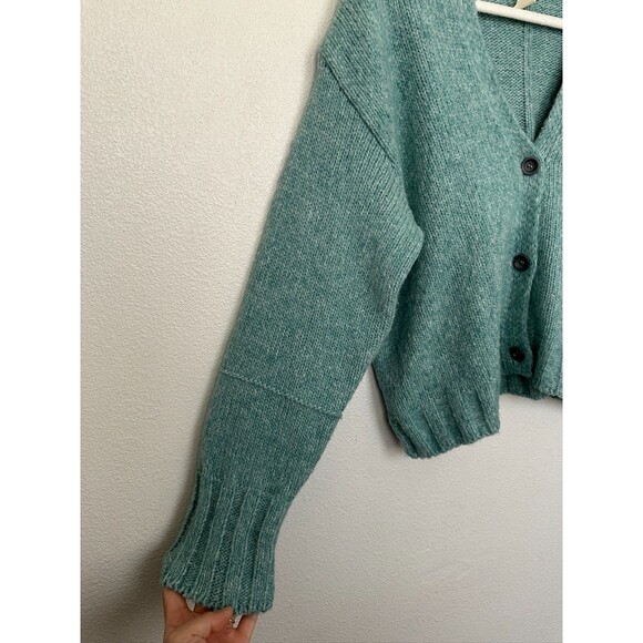 ISCHIKO Wool Alpaca Knit Cardigan V-Neck Blue Green Romania Women's Small (1) - Picture 6 of 12